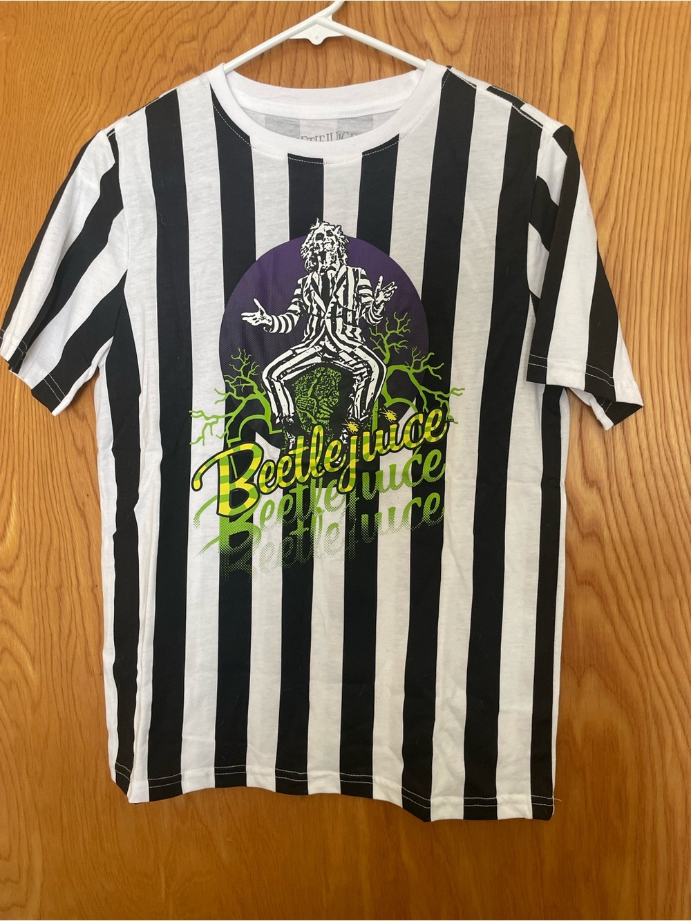 Hybrid Apparel Beetlejuice Striped Tee in Black, White & Purple Accents